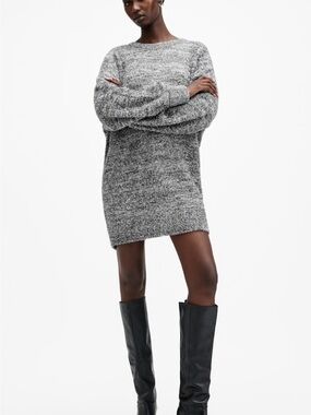 AllSaints Dazzle Oversized Jumper Gray Marled Knit Sweater Dress